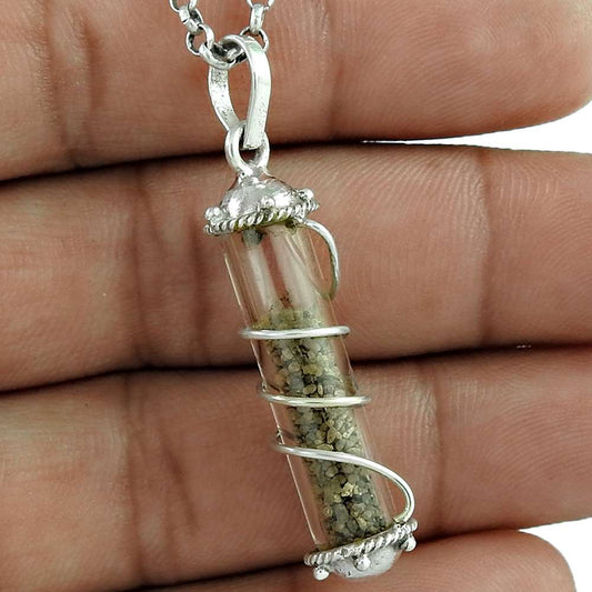 Indian Artisan Jewelry 925 Solid Sterling Silver Pendant Sand A4
