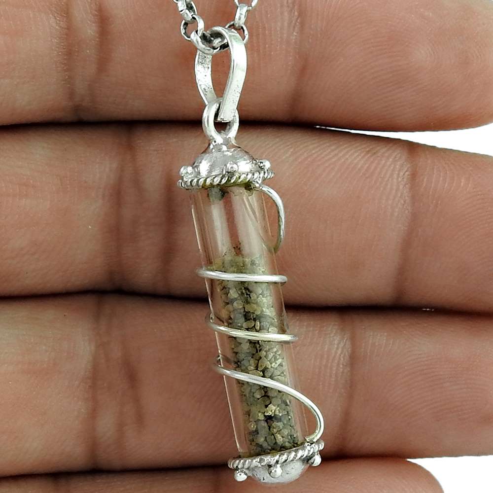 Indian Artisan Jewelry 925 Solid Sterling Silver Pendant Sand Q2