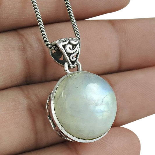 Wedding Gift For Her 925 Silver Natural Rainbow Moonstone Pendant Bohemian W28