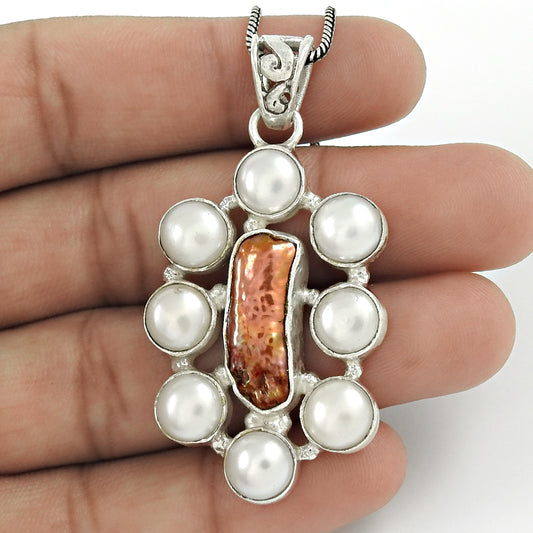 Natural Pearl Pendant Bohemian 925 Sterling Silver Christmas Gift Jewelry D7