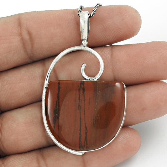Christmas Gift 925 Sterling Silver Natural Jasper Gemstone Pendant J7