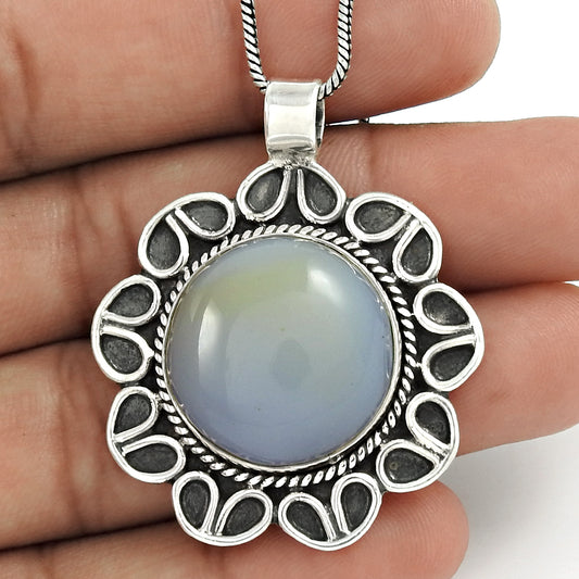 Natural Chalcedony Gemstone Pendant 925 Sterling Silver Christmas Gift K7