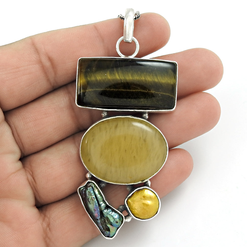 Natural Tiger'S Eye Gemstone Pendant 925 Sterling Silver Christmas Gift F9