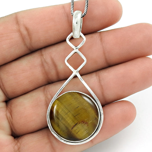 Christmas Gift 925 Sterling Silver Natural Tiger'S Eye Gemstone Pendant I9