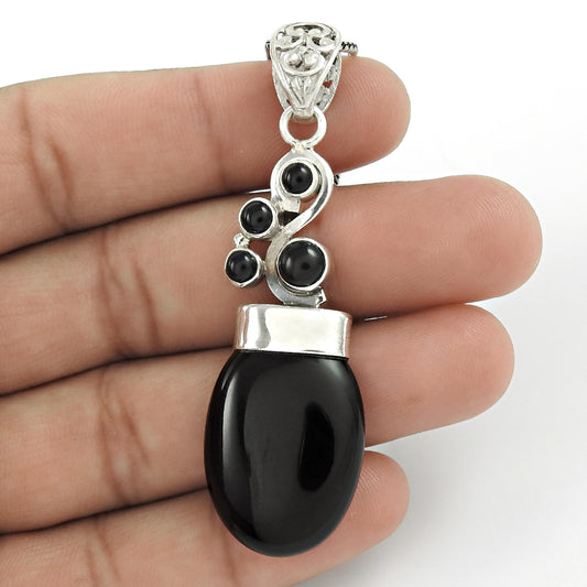 Christmas Gift Onyx Gemstone Pendant 925 Sterling Silver Indian Jewelry J9