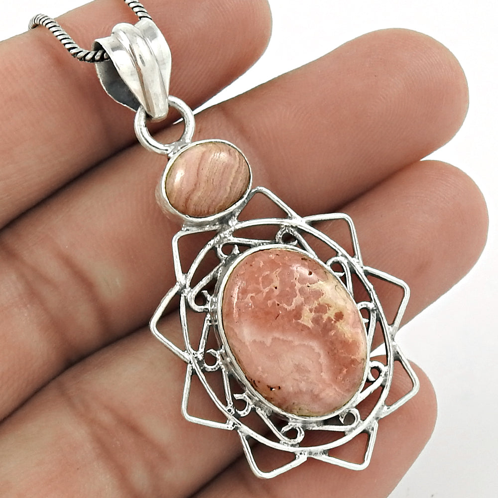 Christmas Gift 925 Silver Natural Rhodochrosite Gemstone Pendant Boho J6