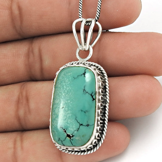 Natural Turquoise Gemstone Christmas Gift Pendant Vintage 925 Sterling Silver H9