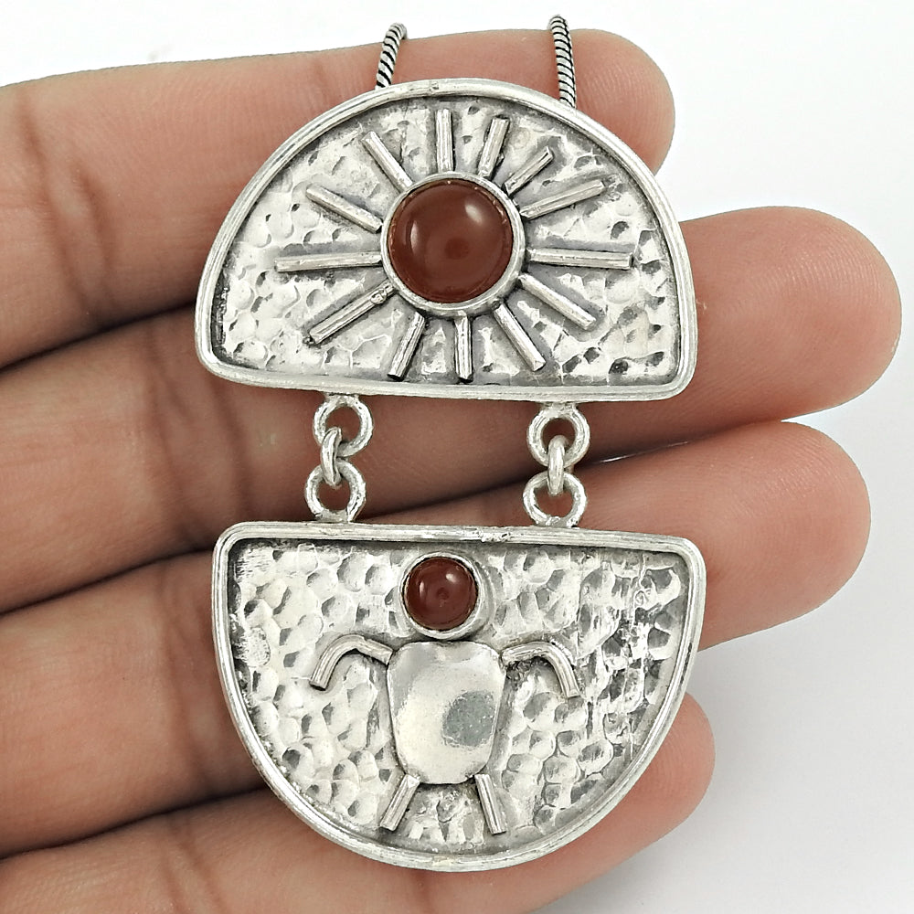 Christmas Gift Pendant Tribal 925 Sterling Silver Natural Carnelian Gemstone E5