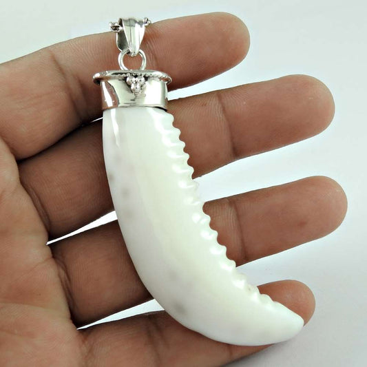 Gift For Her 925 Sterling Silver Natural Shell Gemstone Pendant Tribal I15