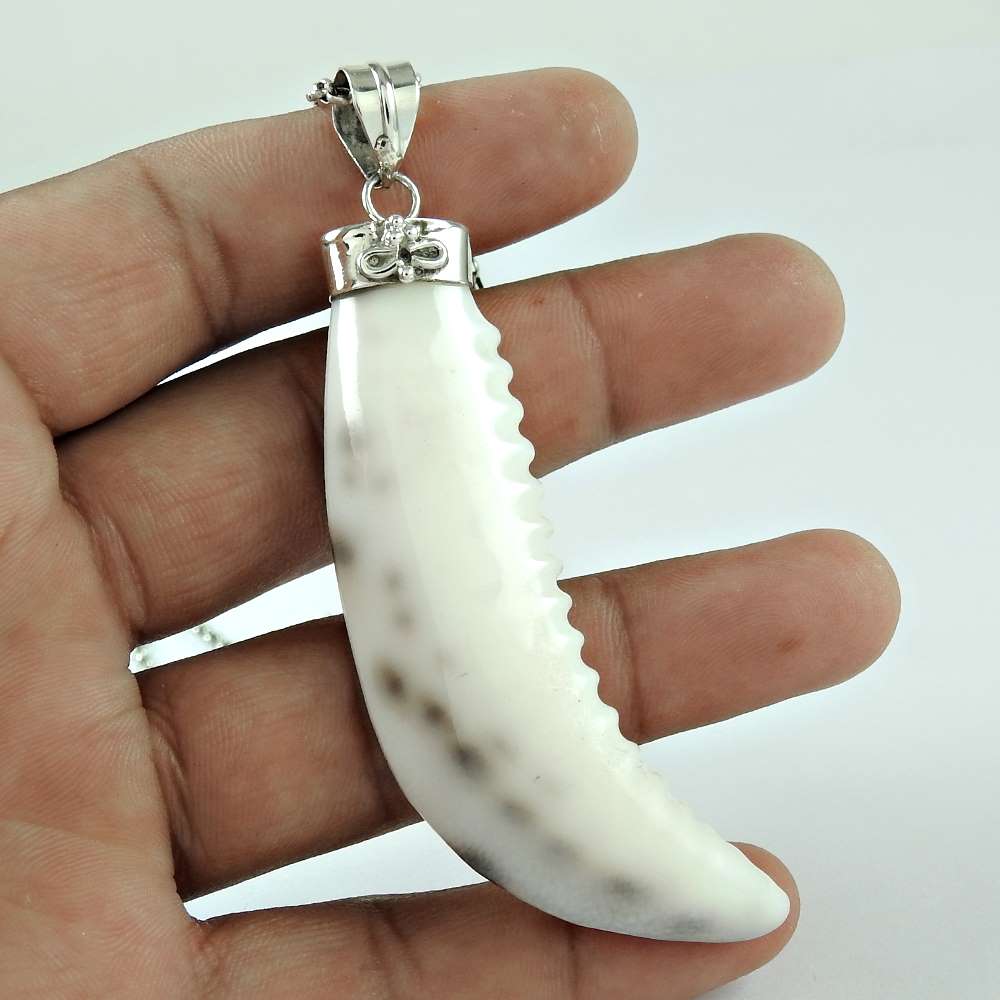 Natural Shell Gemstone Pendant Ethnic 925 Sterling Silver Indian Jewelry A9