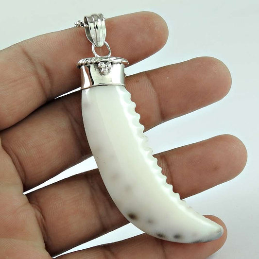 Natural Shell Gemstone Pendant Handmade 925 Sterling Silver Indian Jewelry G11