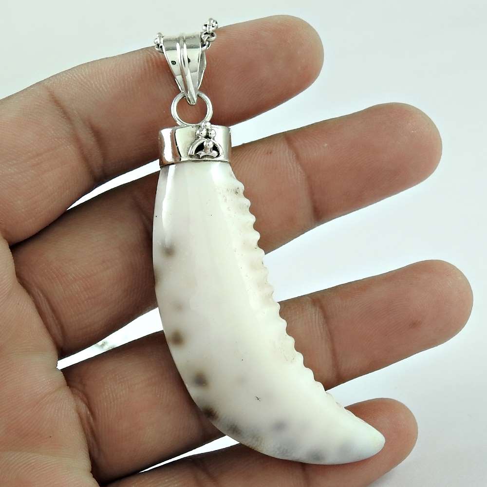 Natural Shell Gemstone Pendant Ethnic 925 Sterling Silver Jewelry For Women F27