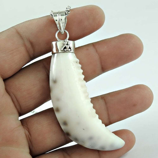 Natural Shell Gemstone Pendant Ethnic 925 Sterling Silver Jewelry For Women F27