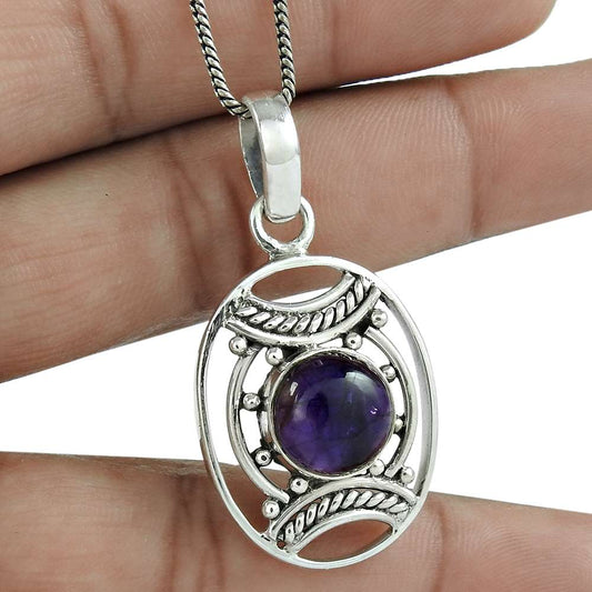 Natural Amethyst Gemstone 925 Sterling Silver Pendant Vintage For Women A14