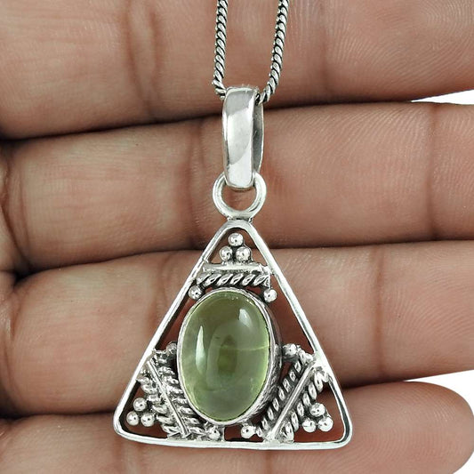 Natural Prehnite Gemstone Pendant Boho 925 Sterling Silver Jewelry For Women L11