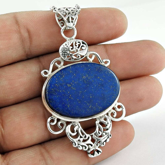 Gift For Women Pendant Tribal 925 Silver Natural Lapis Lazuli Gemstone T11