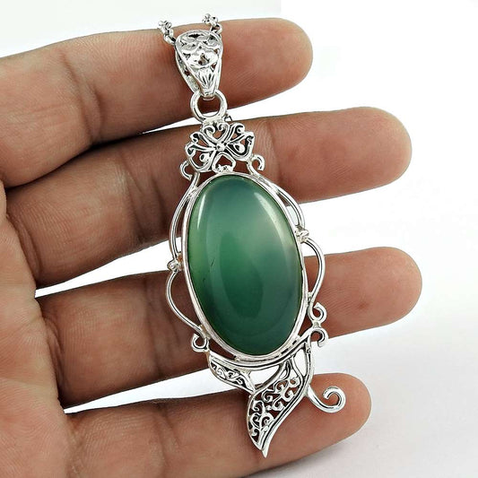 Halloween Gift 925 Sterling Silver Natural Onyx Gemstone Pendant Boho M11