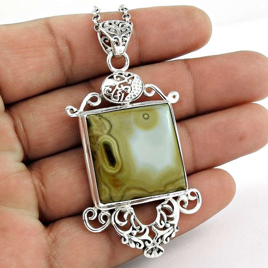 Natural Ocean Jasper Gemstone 925 Sterling Silver Pendant Bohemian For Girls S12