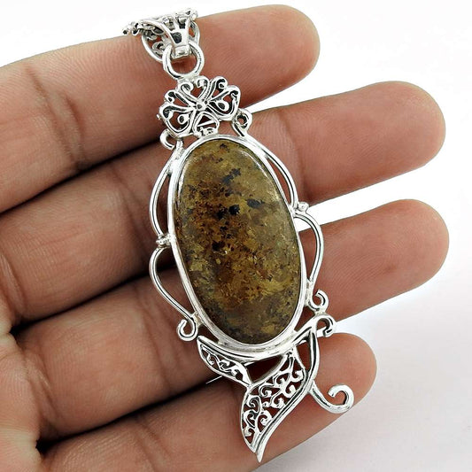 Natural Jasper Gemstone Indian Jewelry 925 Sterling Silver Pendant For Women N11