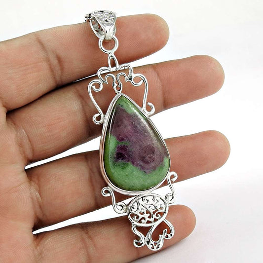 Halloween Gift 925 Silver Natural Ruby In Zoisite Gemstone Pendant Ethnic E18