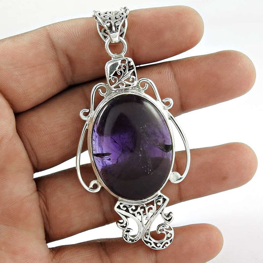 Natural Amethyst Gemstone Pendant Bohemian Purple 925 Sterling Silver C17