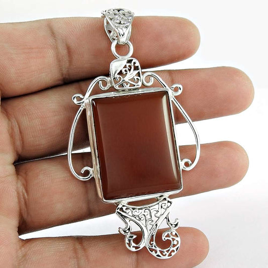 Natural Onyx Gemstone Jewelry 925 Sterling Silver Pendant Tribal For Women P15