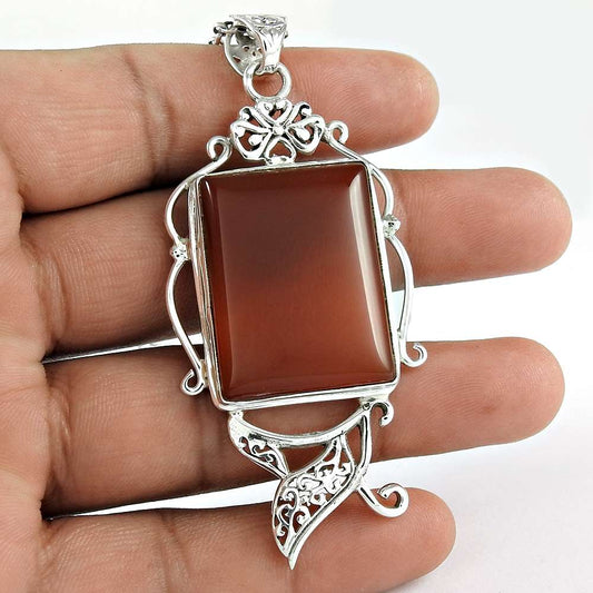 Natural Onyx Gemstone Pendant Boho 925 Sterling Silver Jewelry For Women O11
