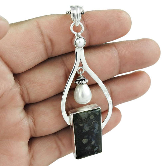Gift For Women Pendant Ethnic 925 Sterling Silver Natural Jasper Gemstone E17