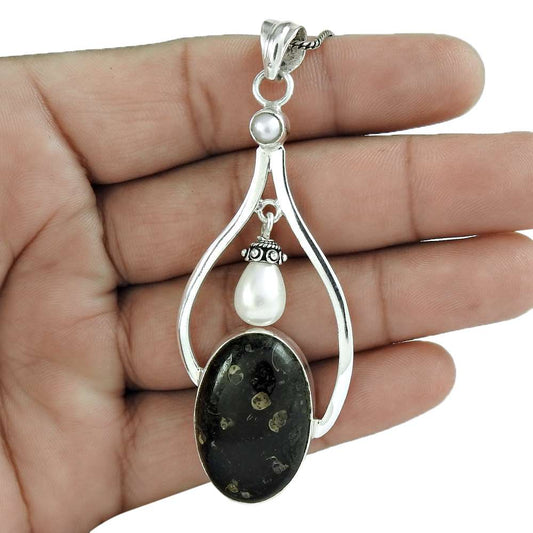 Gift For Her 925 Sterling Silver Natural Jasper Gemstone Pendant Ethnic B25
