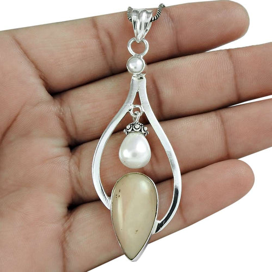 Birthday Gift For Her Natural Opal Gemstone Pendant Vintage 925 Silver J8