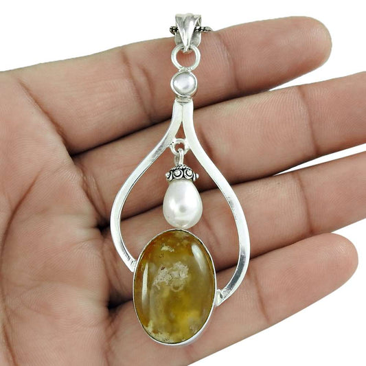 Natural Agate Gemstone Pendant Boho 925 Sterling Silver Jewelry For Girls Z11