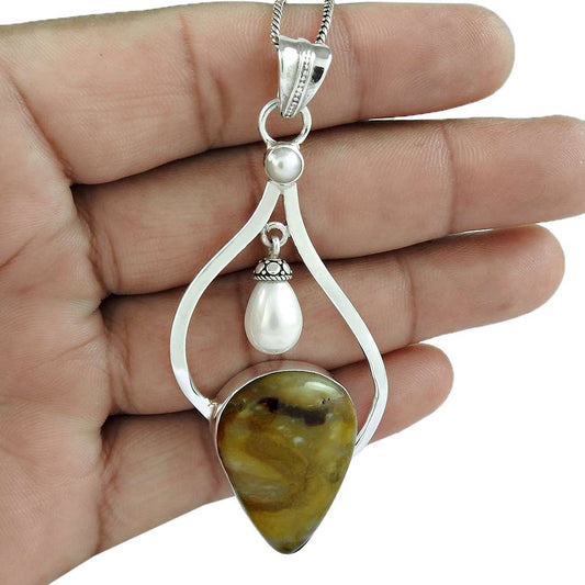Halloween Gift 925 Sterling Silver Natural Agate Gemstone Pendant N21