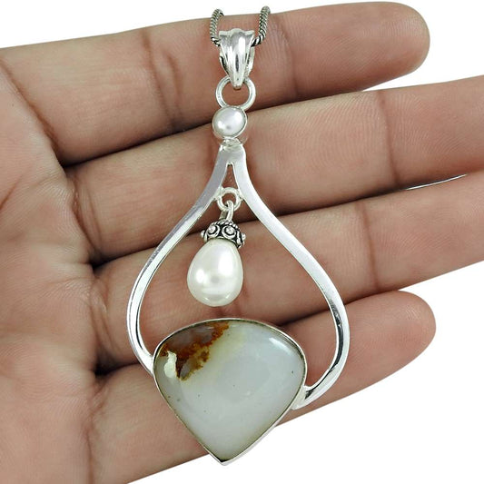 Halloween Gift 925 Sterling Silver Natural Agate Gemstone Pendant Boho O21