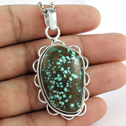 Birthday Gift For Her Natural Turquoise Gemstone Pendant Bohemian 925 Silver M6