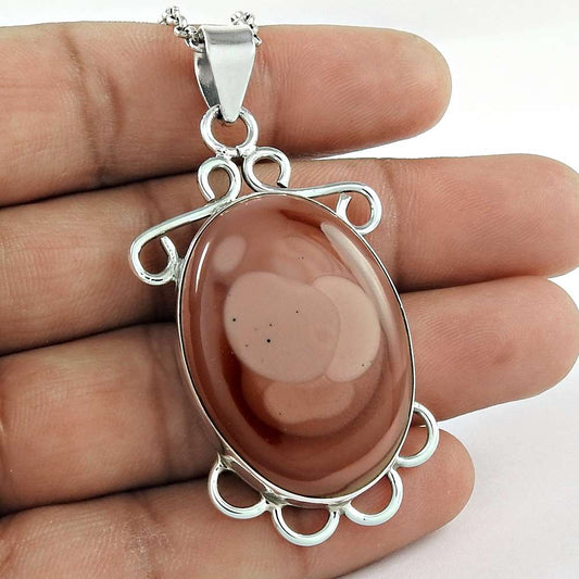 Natural Imperial Jasper Gemstone Pendant Bohemian 925 Sterling Silver Jewelry O8