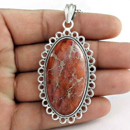 Halloween Gift 925 Sterling Silver Natural Jasper Gemstone Pendant Bohemian G18
