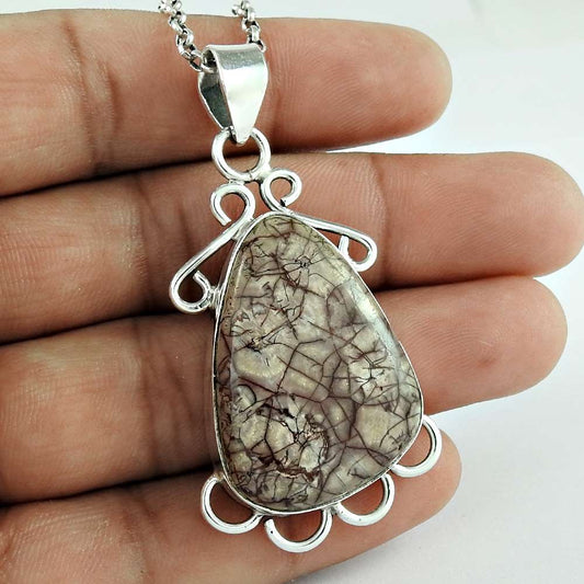 Natural Jasper Gemstone Pendant Tribal Chocolate 925 Sterling Silver Jewelry C14