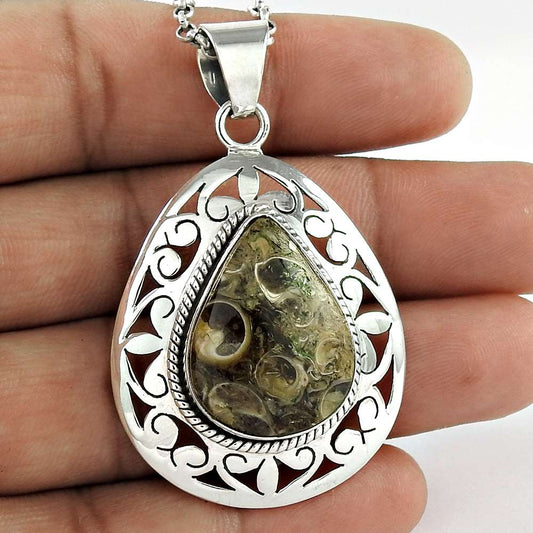 Gift For Women Pendant Boho 925 Sterling Silver Natural Turtella Gemstone A12