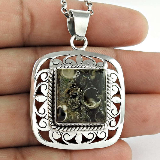 Wedding Gift For Her 925 Silver Natural Turtella Gemstone Pendant Boho B12