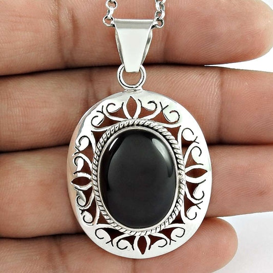 Natural Onyx Gemstone Pendant Bohemian 925 Sterling Silver Jewelry For Girls C24