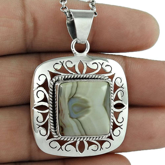Wedding Gift For Her 925 Silver Natural Crazy Lace Agate Pendant Ethnic C12