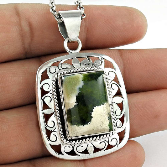 Halloween Gift 925 Silver Natural Ocean Jasper Gemstone Pendant P11