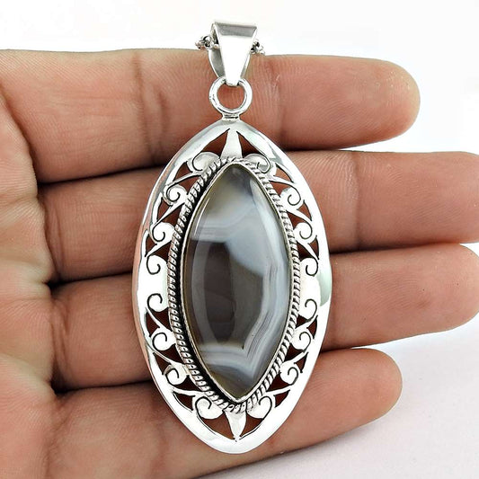Natural Botswana Agate Gemstone Pendant 925 Sterling Silver N17
