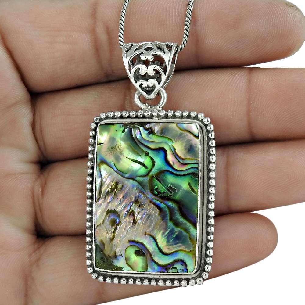 Natural Abalone Shell Gemstone 925 Sterling Silver Pendant Ethnic For Women A93