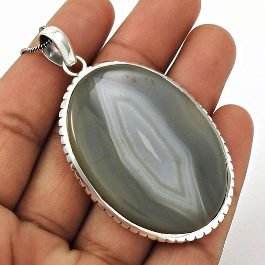 Natural Botswana Agate Gemstone 925 Silver Pendant Bohemian For Girls N10