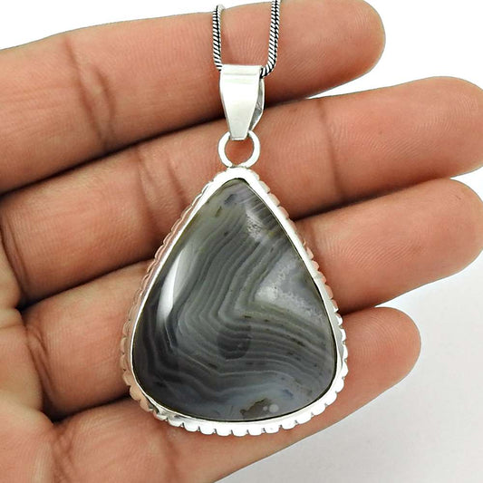 Natural Botswana Agate Gemstone Pendant 925 Sterling Silver For Girls O10