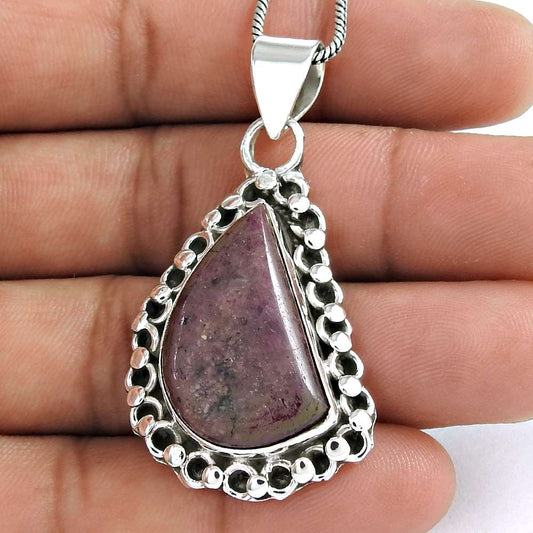Natural Ruby In Zoisite Gemstone 925 Silver Pendant Tribal For Women H26