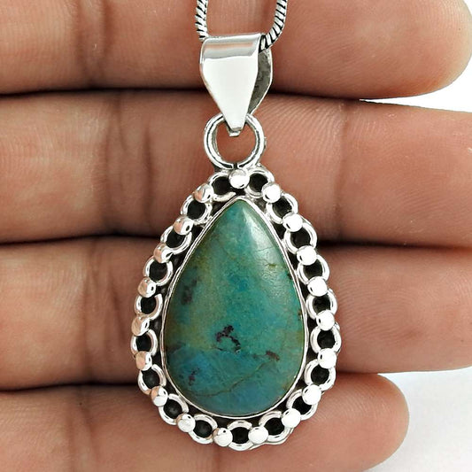 Natural Opalina Gemstone Pendant Bohemian 925 Sterling Silver Indian Jewelry C56