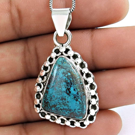 Natural Azurite Gemstone Pendant Boho 925 Sterling Silver Indian Jewelry V11