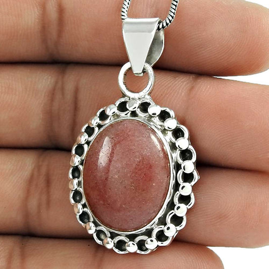 Gift For Her 925 Silver Natural Rhodochrosite Gemstone Pendant Bohemian D56
